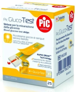 Pic Gluco Test Strisce Reattive Misurazione Glicemia 25 pezzi