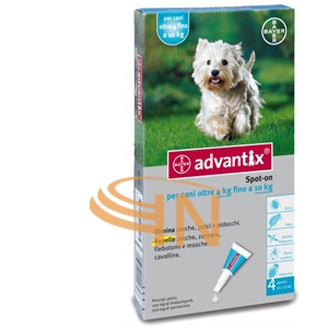 Advantix Spot On Antiparassitario Per Cani Oltre 4kg Fino a 10kg 4 Pipette