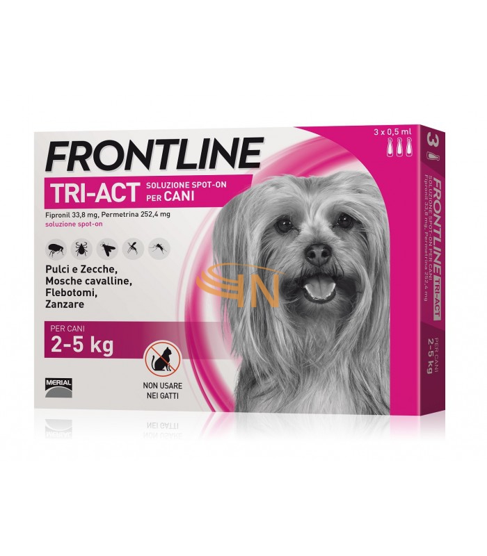 Frontline Tri-Act 3 Fiale Da 0,5ml Per Cani Dai 2 ai 5 Kg