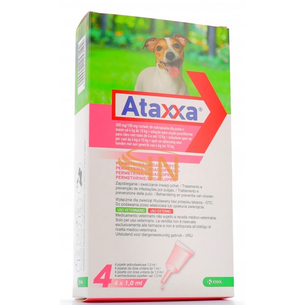 Ataxxa Antiparassitario Trattamento e Prevenzione Cani 4-10kg 4 pipette da 1,0ml