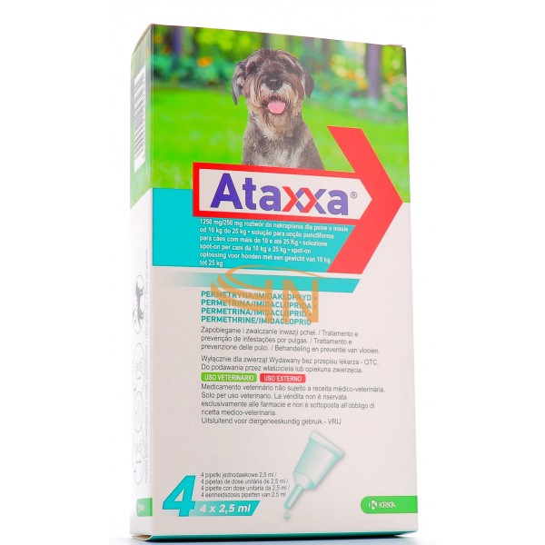 Ataxxa spot on 4pipette 1250mg/250mg per cani da 10 a 25 kg