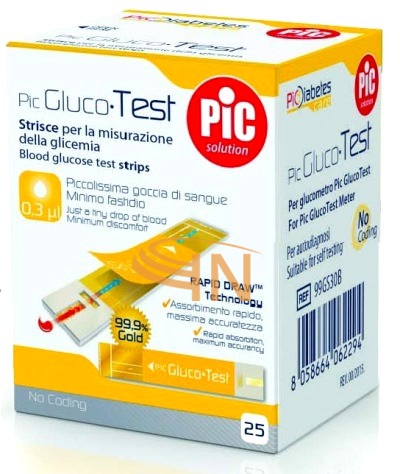 Pic Gluco Test Strisce Reattive Misurazione Glicemia 25 pezzi