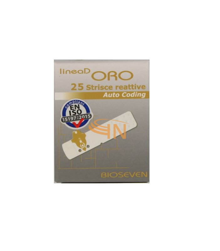 Bioseven Linea D Strisce Misurazione Glicemia Oro 25 Pezzi