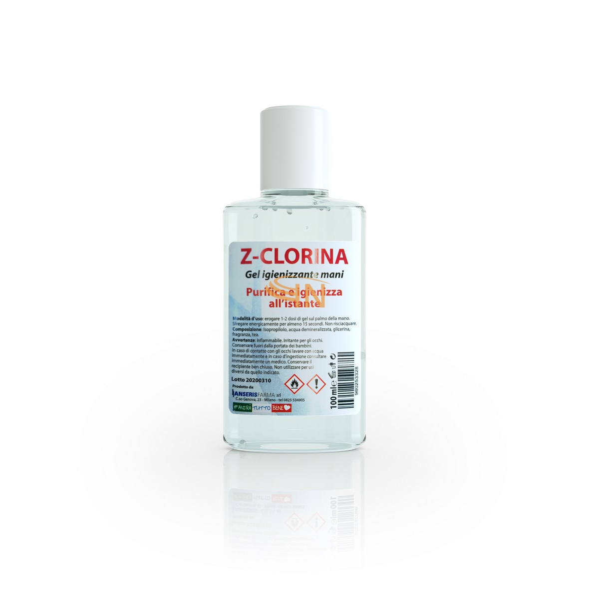 Anseris Farma Gel Igienizzante Mani Z-clorina Aclool 70% 100 Ml