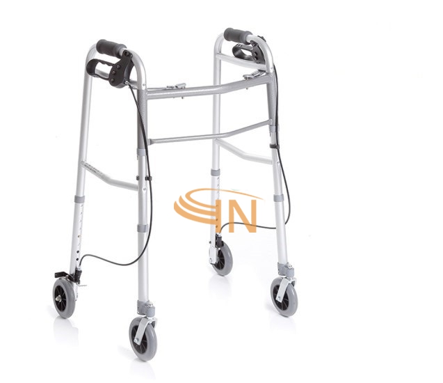 Mediland Deambulatore Pieghevole 2 Ruote Piroettanti e 2 Ruote Fisse con Freno