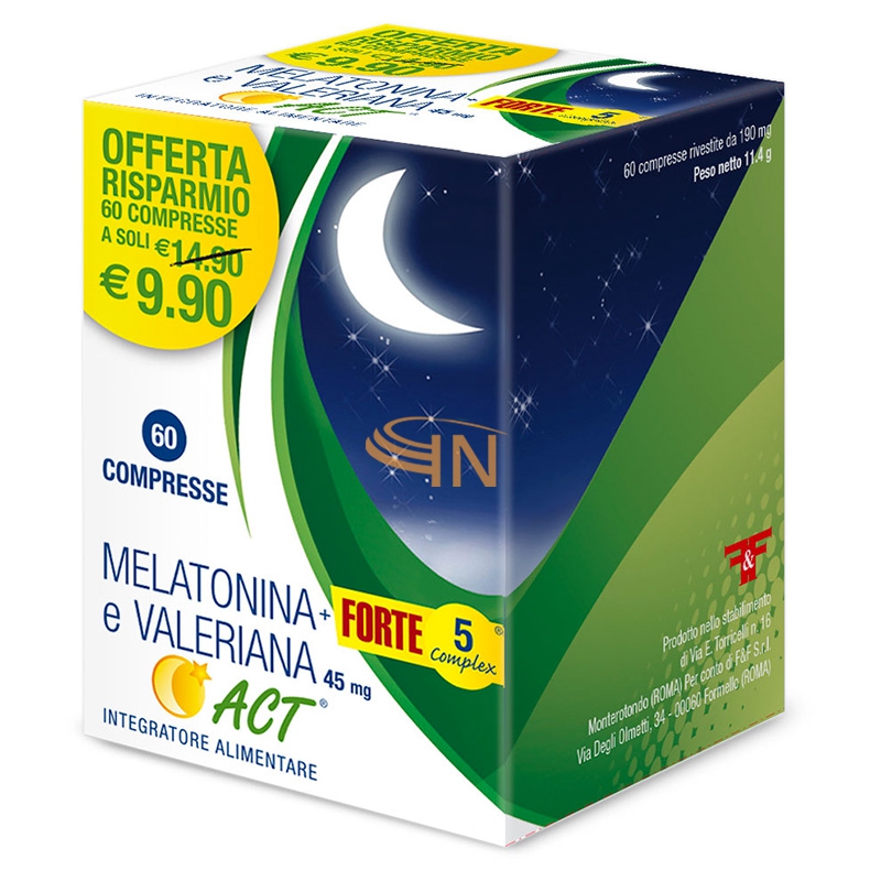 Melatonina e Valeriana Act Forte 5 Integratore 60 Compresse